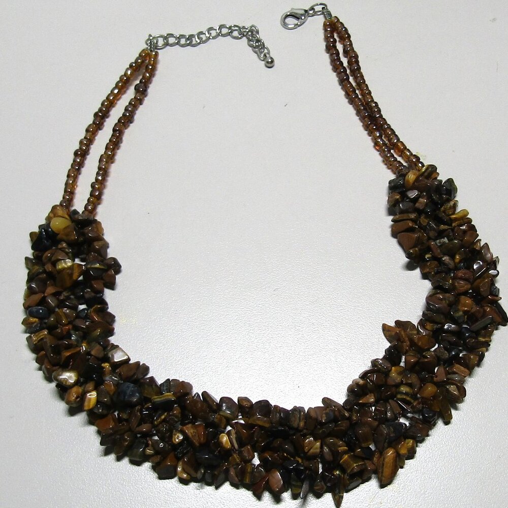 Natural Chip Polished Stones 2 strand Beaded Choker Irregular Beads 17"